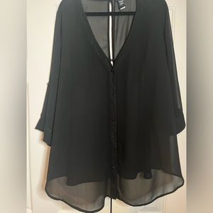 Torrid Sheer Black Blouse with Front and Back Button Detail